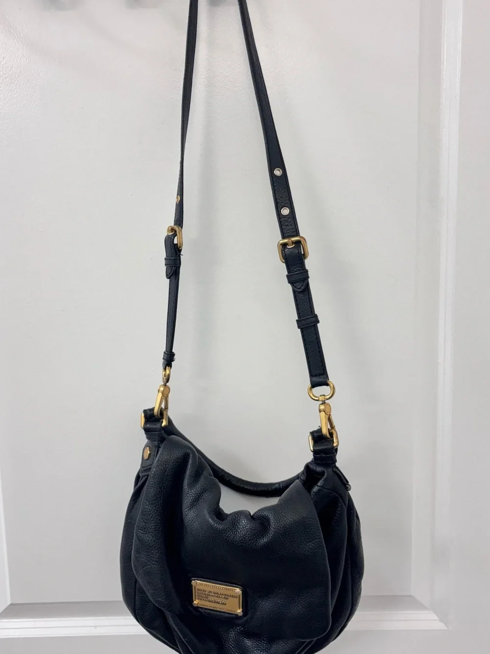 Marc by Marc Jacobs Black Leather Hobo Bag with Gold Hardware - Women Bags